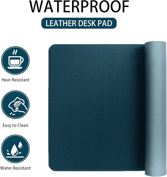 Leather Desk pad Protector, Office Mat, Large Mouse Mat, Non-Slip PU Leather Blotter, Laptop Desk Pad,Waterproof Laptop Computer Desk Keyboard Mat for Office/Work/Home/Decor (Dark Blue, 11in*8in)