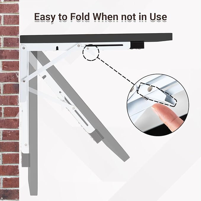 Neoaider Wall Mounted Folding Desk 23.6” x 15.7”, Drop Down Table with Metal Collapsible Brackets, Folding Wall Table for Small Spaces, Home, Office, Kitchen, Laundry Room-Black