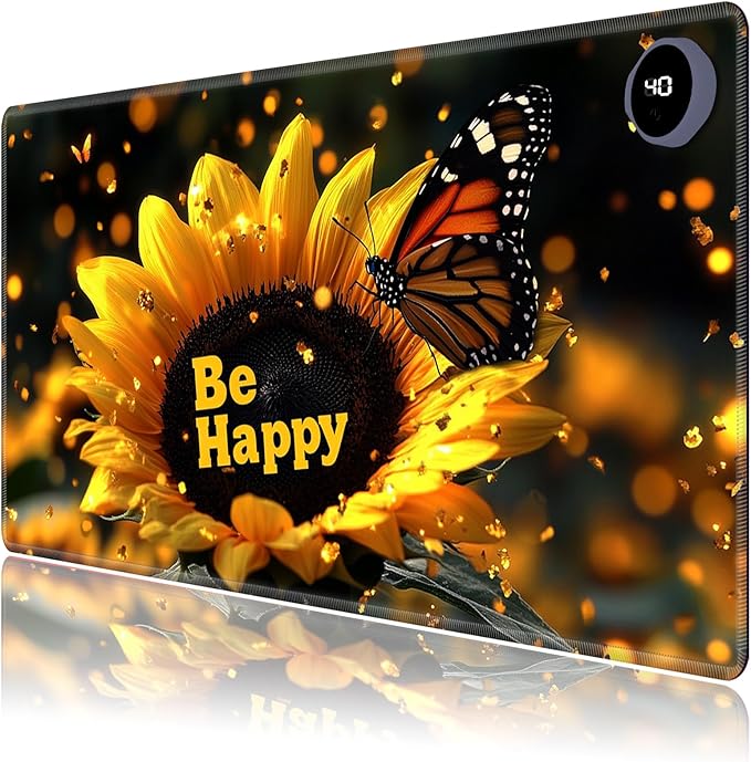 Heated Mouse Pad,Warm Desk Pad with 3 Levels Heating & 3 Hours Auto Shut-Off, PU Leather Heated Desk Pad Warmer Pad for Home Office - 23.6 x 14.2 inch,Luminous Sunflower Butterfly