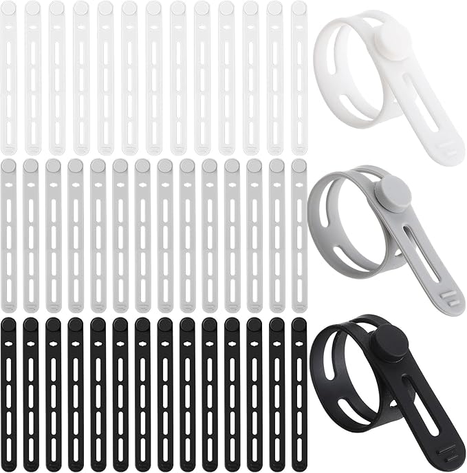 Tellegloww 42 Pcs Silicone Cable Ties Reusable Cord Organizer Adjustable Data Cable Wraps for Earphone Phone Charger Computer Cord Management Straps Travel Essentials(Black, White, Gray,5.12 Inch)