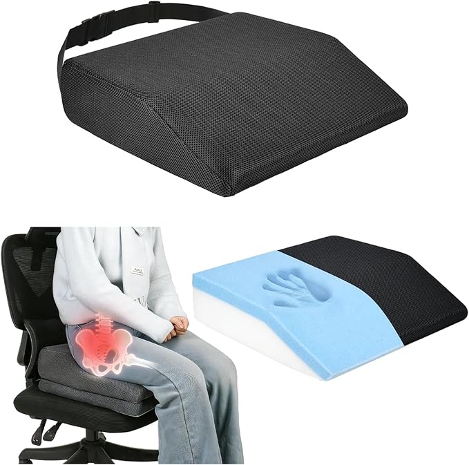 Memory Foam Hip Replacement Recovery Aids Seat Cushion, Adjustable Height Hip Replacement Must Haves Chair Cushion with Non Slip Backing, Extra Thick (Dark Grey, 1 Layer (16.5 x16 x 4 in)