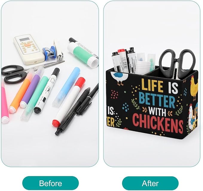 Decorative Office Desk Pen Holder Life Is Better With Chickens White Rooster, Showcase Your Pens in Style