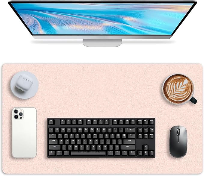Leather Desk pad Protector, Office Mat, Large Mouse Mat, Non-Slip PU Leather Blotter, Laptop Desk Pad,Waterproof Laptop Computer Desk Keyboard Mat for Office/Work/Home/Decor (Pink, 25in*13in)