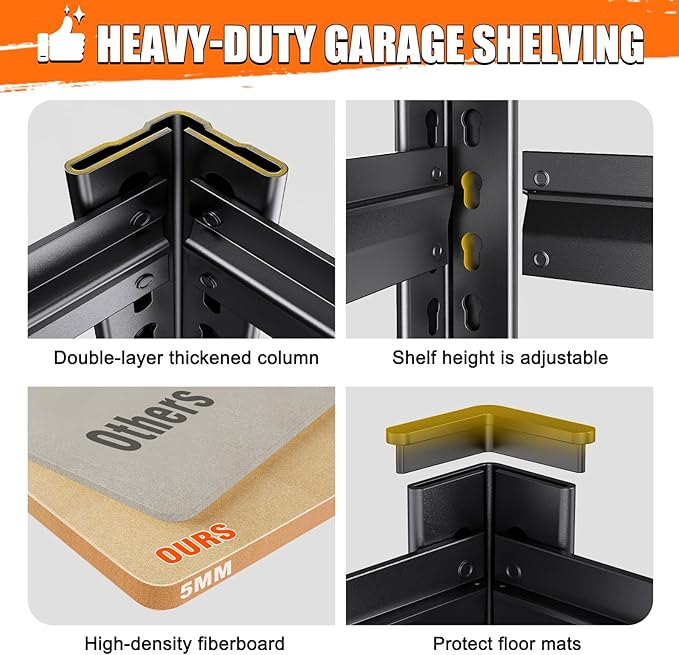 3-Pack 5-Tier Heavy Duty Garage Shelving Units - 71" H x 28" W x 12" D Adjustable Industrial Steel Metal Storage Rack Set for Warehouse, Pantry, Commercial Display & Basement, Black
