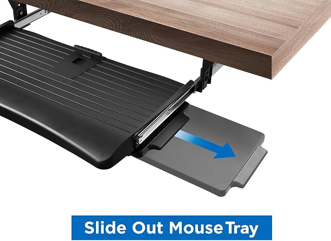 Mount-It! Under Desk Keyboard Tray, Slide-Out Keyboard & Mouse Drawer, 21" W × 11.75" D, Adjustable Height Platform with Left or Right Mouse Tray, Bolt-On Under Desk Keyboard Holder for Home Office