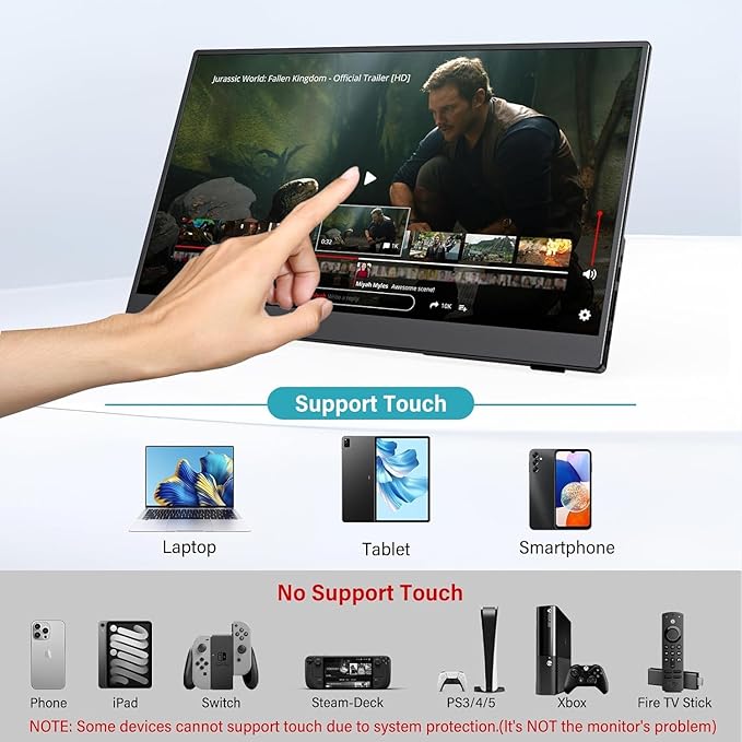 InnoView Portable Monitor Touchscreen 15.6" 1080P 10-Point Touch Screen Monitors Portable with Protective Sleeve Built-in Stand, 1200:1 HDMI USB C Travel Monitor for Laptop, PC, Mac, Phone, Switch