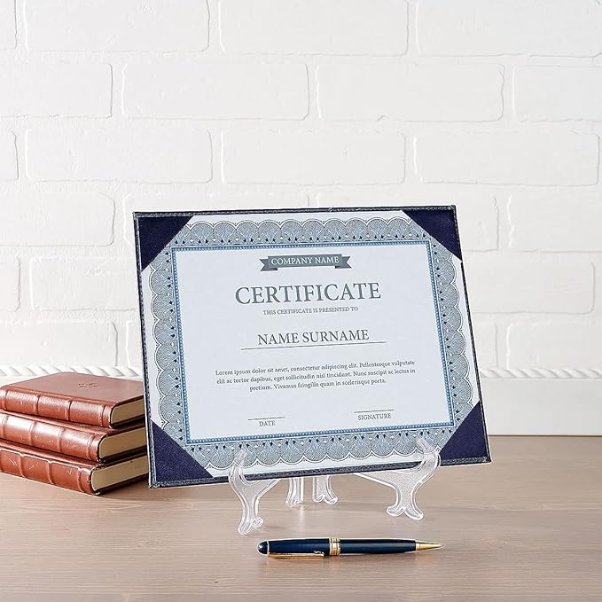 Navy Faux Leather Certificate Holders with Acrylic Easel Stand – 3-Pack, Holds 8.5 x 11" Letter-Size Document Vertically or Horizontally, Professional Certificate Award Frame