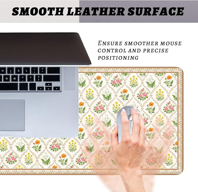 Floral Vintage Gaming Mouse Pad Cottage Floral Romantic Garden Large Gaming Mouse Mat with Stitched Edges,Non-Slip Waterproof Rubber Base Mous Mat 31.5x11.8 Inch