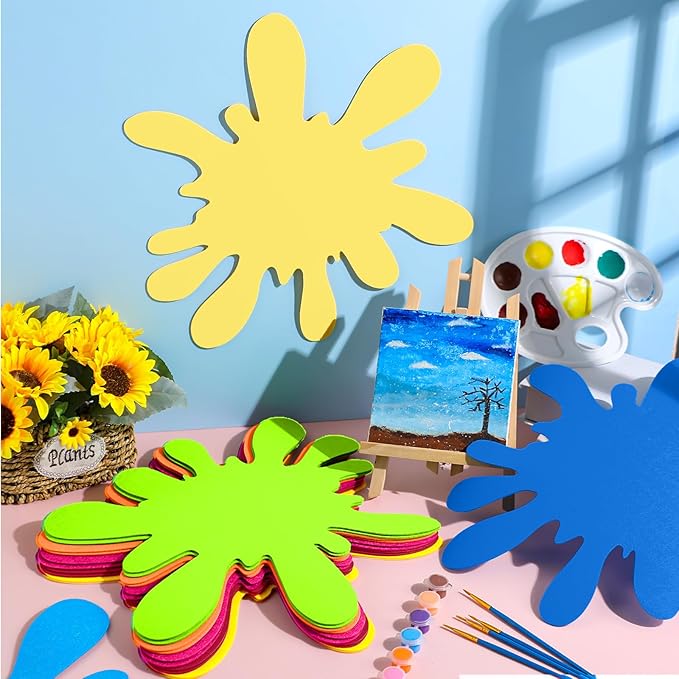 Tegeme 12 Pcs Large Paint Splatter Felt Art Colorful Mats, Rainbow Art Party Supplies Prop for Craft Wall Decal School Bulletin Board, Neon Paint Birthday Party Table Decoration (Neon,Bright)