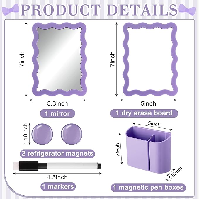 Jingmore Scalloped Magnetic Locker Accessories Kit Purple Back to School Essentials 6 Pieces Includes Whiteboard Mirror and Organizing Supplies Cute Locker Organizer Decoration for School