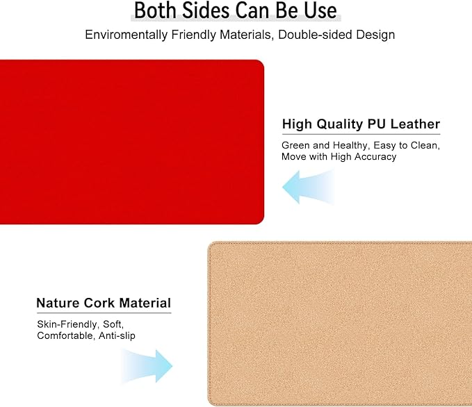 Leather Mouse Pad with Stitched Edge, Waterproof Gaming Mouse Mat for Computers, Laptop, Office & Home (red, 33"*13")