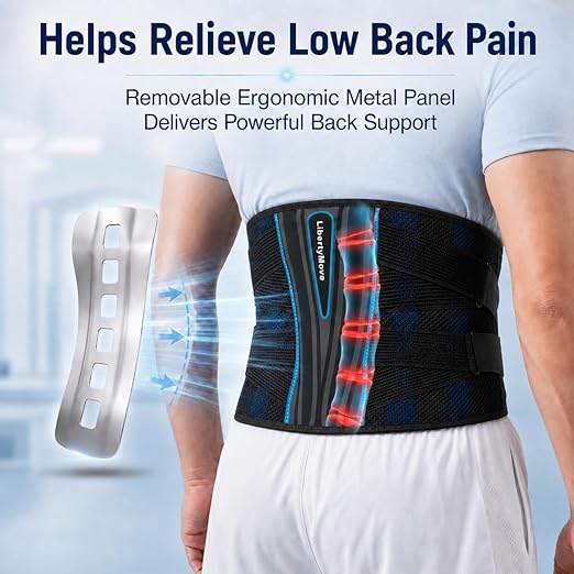 Modern Back Brace for Lower Back Pain Relief, 9" Wide Lumbar Support Belt for Men and Women with Removable Aluminum Panel, 3D Knitted Mesh Back Support Brace with Dual Compression Straps for Work, Lifting, Driving & Daily Wear