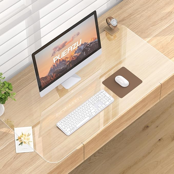 Clear Desk Mat, 27.5"x15.7" inch Large PVC Desk Protector Pad, Waterproof Non-Slip Round Edge Wipeable Writing Mat, Table Protector for Home Office