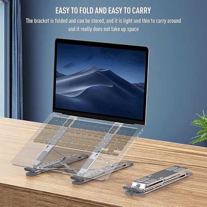 Adjustable Laptop Stand, Foldable Aluminum for 10-17” Laptops, Ergonomic Silver