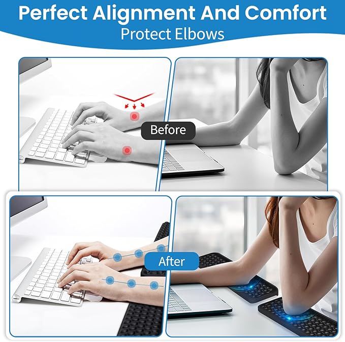 L-Shaped Desk Elbow Pad for Desk, 2-Piece Ergonomic Desk Edge Cushion, PU Leather Elbow Support Padding with Non-Slip, Wrist Comfort Support for Office Home, Office Desk Accessories