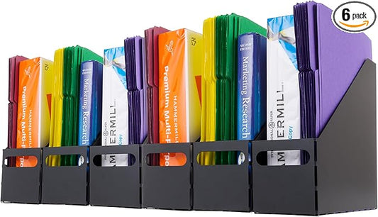 IRIS USA Magazine Holder, Compact File Storage Mini File Organizer for Desk and Home Office, Personal File Organizer for Papers and Magazines, Space-Saving Storage Set 6 Pack, Black