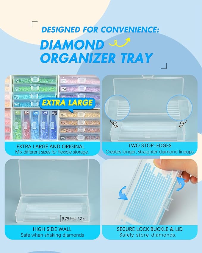 forever young Extra Large Diamond Art Storage Containers Trays ＆ Stand, 48 PCS Diamond Painting Trays with Lids for Adults & Hobbyists, 2-in-1 Organizer for Bead Sorting & Organized Workspace