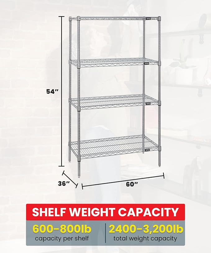 Quantum Storage Systems WR54-3660S Starter Kit Wire Shelves Stainless Steel 4 Shelves 54" H x 60" W x 36" D