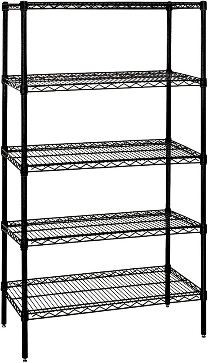 Quantum Storage Systems WR86-1854BK-5 Wire Shelving Starter Kit, 54" W x 18" D x 86" H, 600 lbs Capacity, Carbon Steel, Epoxy Coated, Black, NSF