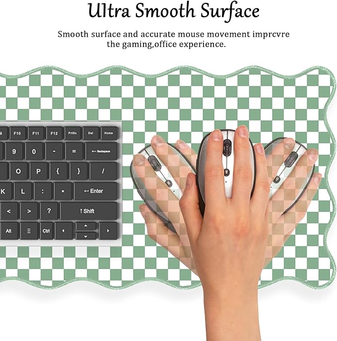 Scalloped Desk Mat Extended Large Cute Mouse Pad Big Desk Pad XXL Aesthetic Plaid Mousepad Checkered Gaming Mouse Pad for Keyboard Computer Laptop Home Office Accessories Girl 35.4X15.7Inches Green