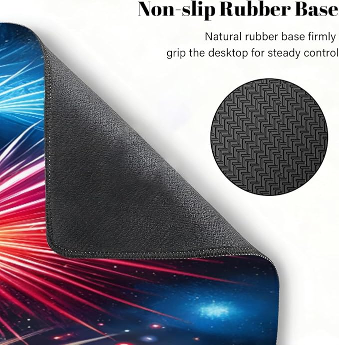 Large Mouse Pad American Flag Fireworks Non-Slip Rubber Long Gaming Desk Mat Big Computer Keyboard Mousepad Waterproof Protector Wristing Pad for Gaming Office Home Decorative 31.5 X 11.8 Inch