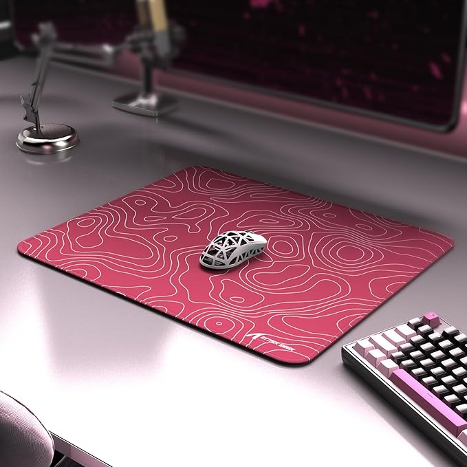 ATTACK SHARK CM02 Gaming Mouse Pad for Esports Speed Large Mouse mats for Desk Waterproof Surface Stitched Edges and Anti-Slip Rubber Base Size L Laminate 17.72” x 15.75” x 0.16” Pink Contour