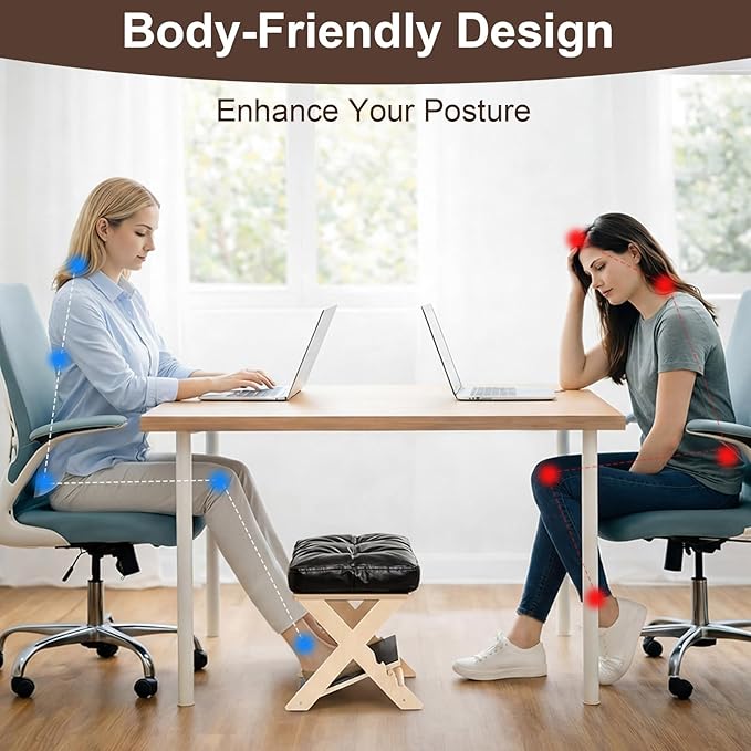 Unittype Double Step Foot Rest for Under Desk – Ergonomic Footrest with Massage Surface, Non-Slip Adjustable Wooden Foot Stool with Cushion for Improving Sitting Posture, Office Work & Home(Natural)