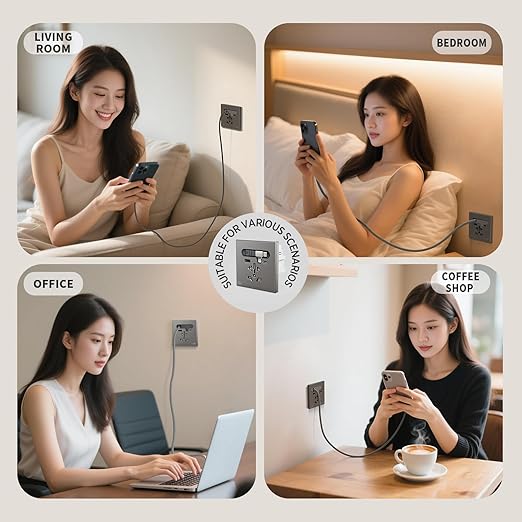 35W GaN Multi Plug Wall Outlet with Retractable Phone Charger for Bedside/Sofa, 4-in-1 Tamper-Resistant in-Wall Socket with Universal AC Port for New Renovations, UL Listed (Include 86-Type Box)