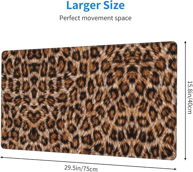 Leopard Large Mouse Pad & Desk Mat Wildlife Fur Print Extended Mousepad Non-Slip Rubber Base Laptop Computer Keyboard Pad for Gaming, Office & Home Decor, XXL - 29.5" X 15.8"