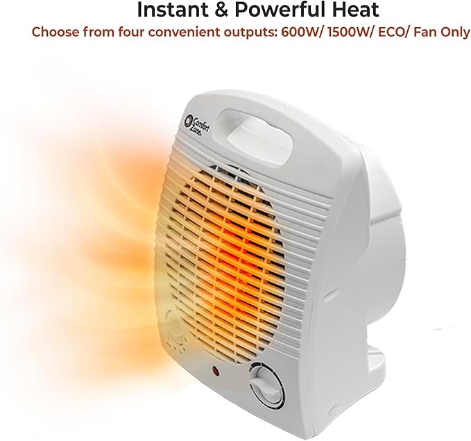 Comfort Zone Personal Space Heater – Energy Efficient 1500W Electric Heater with Adjustable Thermostat, 3 Heat Settings & Energy Save Mode – Portable, Tip-Over & Overheat Protection for Home & Office