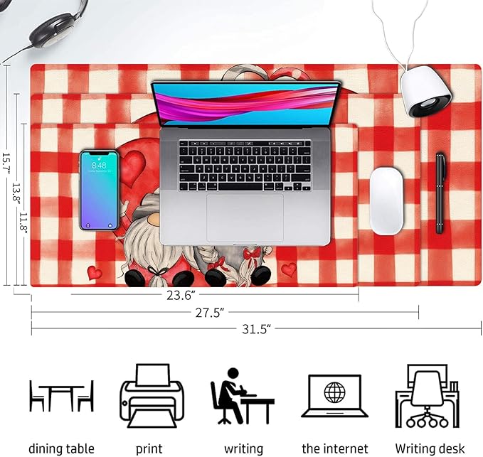 Valentine Desk Mat, Cute Love Heart Large Mouse Pad for Desktop, PU Leather Waterproof Desk Pad, Computer PC Laptop Protector Gaming Mouse Pads Valentine's Day Gifts for Her Him (23.6" x 11.8")
