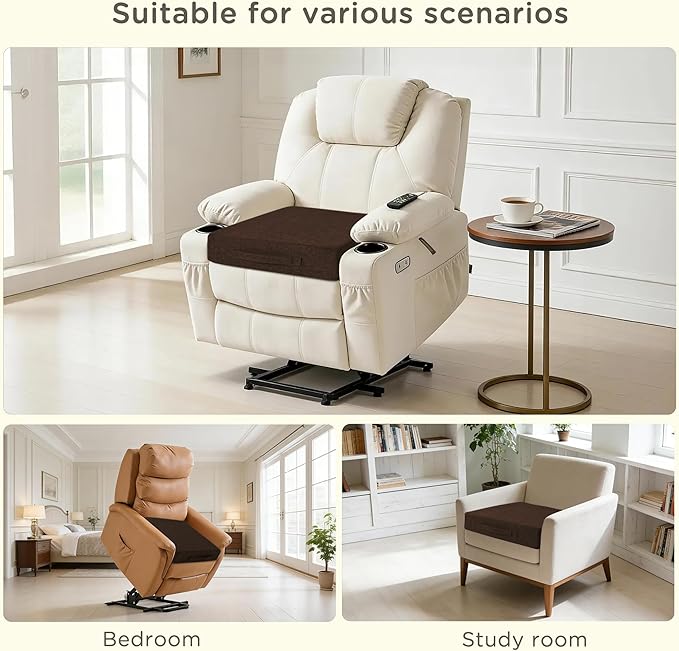 Recliner Cushions for Elderly Square Chair Pads with Non-Slip Bottom for Couch Armchairs Booster Comfy 20"x20"x3.8" Recliner Cushion for Long Sitting with Washable Cover 1 Pack Brown