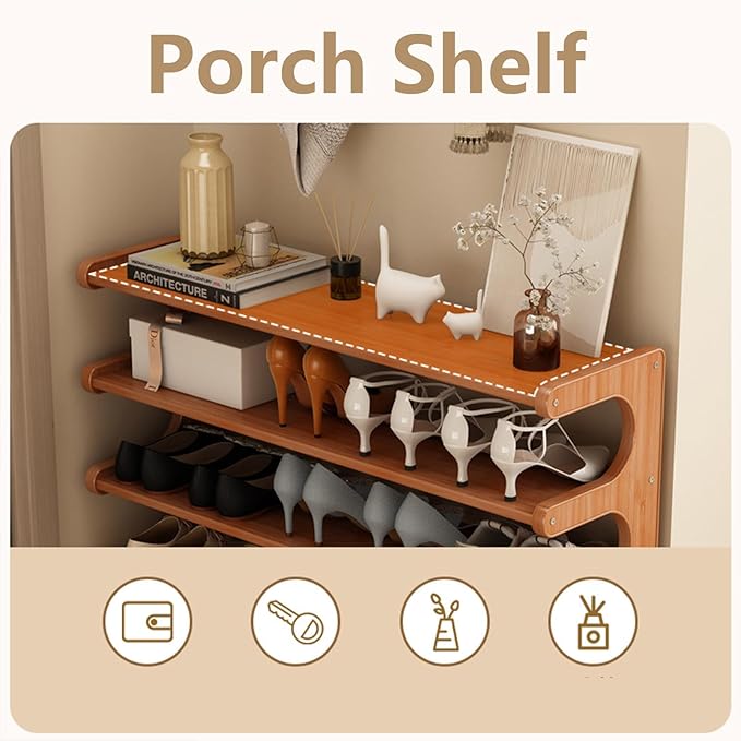 KNERS Bamboo Shoe Rack, Multi-Layer Space-Saving Shoe Organizer for Entryway, Bedroom or Living Room, Stable & Easy to Install, 3-Tier / 5-Tier / 6-Tier Options (6 Layer - 80cm)