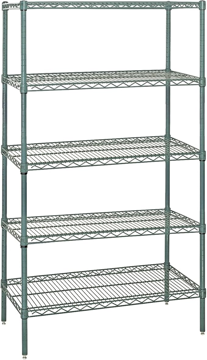 Quantum Storage Systems WR74-2154P-5 Wire Shelving Starter Kit, 54" W x 21" D x 74" H, 600 lbs Capacity, Carbon Steel, Epoxy Coated, Green, NSF