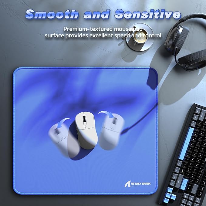 ATTACK SHARK Gaming Mouse Pad for Esports Speed Waterproof Surface Mouse mats Stitched Edges and Anti-Slip Rubber Base Size L 17.32” x 15.75” x 0.15” Blue