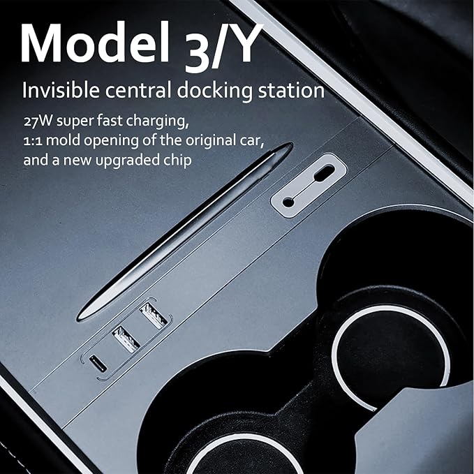 Car USB Hub Charger for Tesla Model Y 2021-2024 and Model 3 2021-2023,Fast Charging,Center Console Multiport Phone Charger Docking Station Adapter Accessories(Not Fit Model 3 2024)