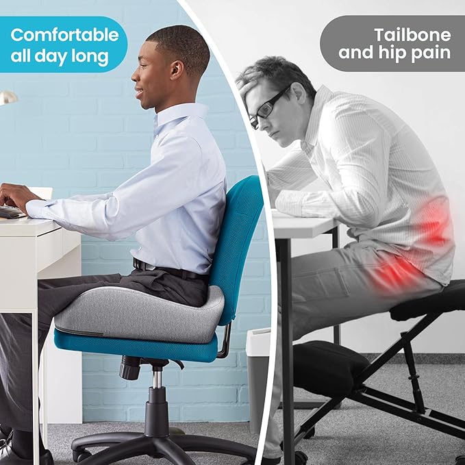 Benazcap Seat Cushion, Memory Foam Cushion for Office Chair - Ergonomic Chair Cushions for Tailbone Pain Relief, Sciatica & Back Support, Office Chair Cushion & Car Seat Cushion, Grey