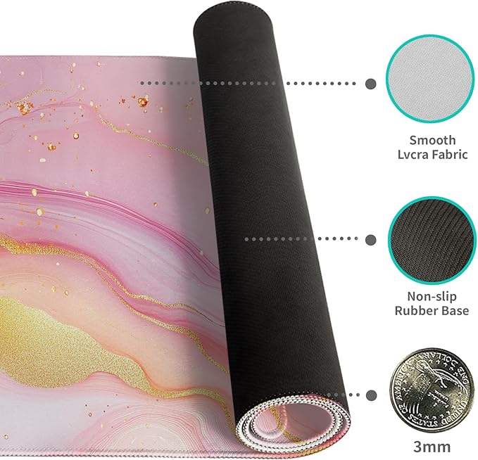 Desk Mat Mouse Pad Gaming Desk Pad XL Large Mouse Mat Office Decor Accessories (Pink Gold and Flowing Sand)