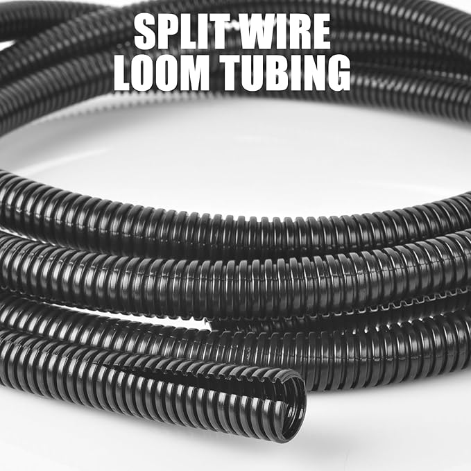 1/2 Inch Wire Loom Split Tubing - 10 ft Cord Protector Electric Wires Covers, Automotive Wire Flexible Conduit, Plastic Wire Cover with Cable Zip Tie
