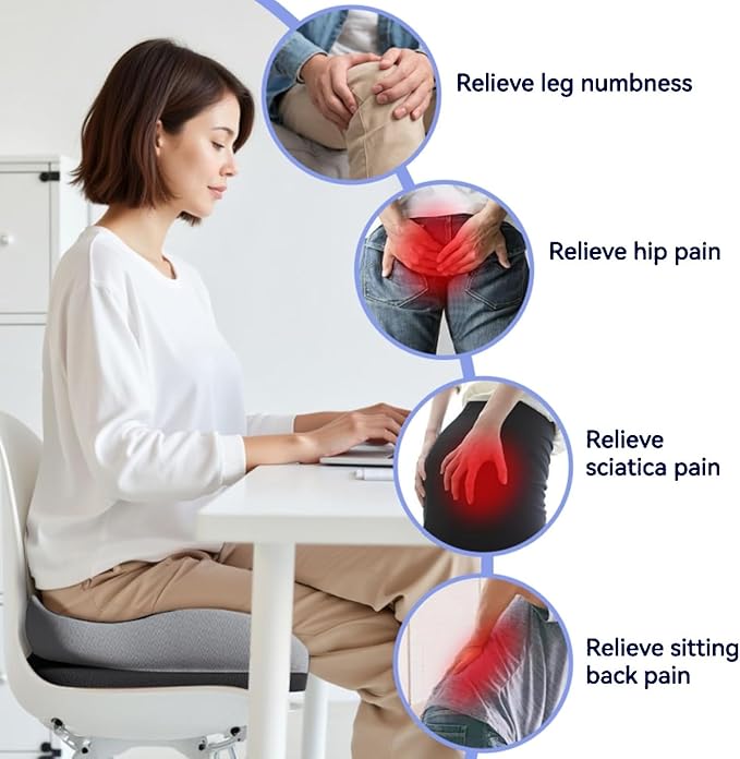 Seat Cushions for Office Chairs Wheelchair Cushion for Long Sitting Back Pain，Memory Foam Seat Car Computer Desk Chair Cushion，Coccyx Cushion for Tailbone Pain Relief Cushion Office Chair Black