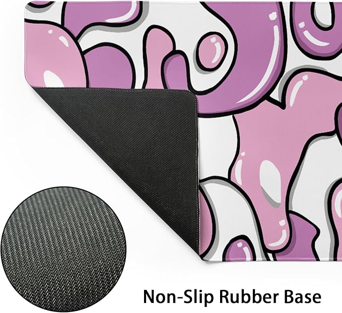 Pink White Mouse Pad XL 31.5”x11.8” Anime Cool Geometric Japanese Desk Mat Extended Keyboard PC Computer Pad Gaming with Non-Slip Rubber Base Stitched Edge Desk Pad Mouse Mat for Home Office Work