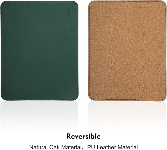 Double-Sided PU Leather & Cork Mouse Pad with Coaster – Reversible, Non-Slip, Stitched Edges for Office & Home, 8x11 Inches,(Blackish Green)