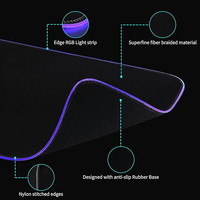RGB Large Gaming Mouse Pad with 4Port USB Hub and 13Lighting Modes, Computer Keyboard Mouse Pad, Oversize Anti-Slip Rubber Base Mouse Mat for Computer PC Games (31.5 x 11.81 in Black,0.15in Thick)