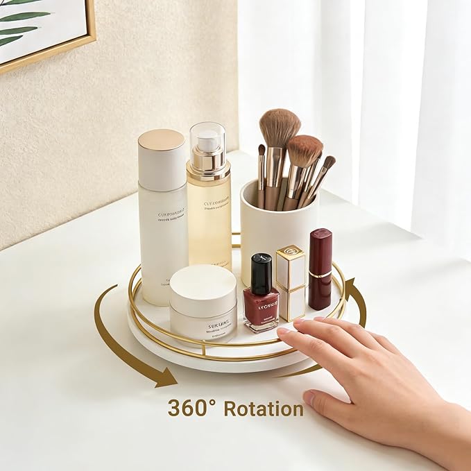Mkono Makeup Perfume Organizer Tray, 360 Degree Rotating Lazy Susan Skincare Lotion Organizer Spinning Cosmetics Storage Display for Desk Countertop Bathroom Dresser Vanity Bedroom