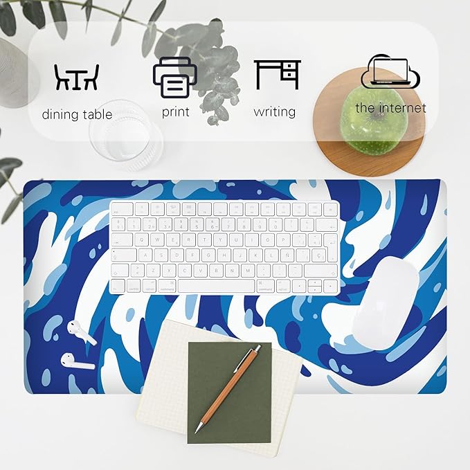 Fluid Pattern XXL Mouse Pad,Super Thick Waterproof Fluid Pattern Large Gaming Mousepad with Stitched Edge,Mouse Computer Desk Accessories,Non-Slip Base Mouse Keyboard Mat 800X400X4mm
