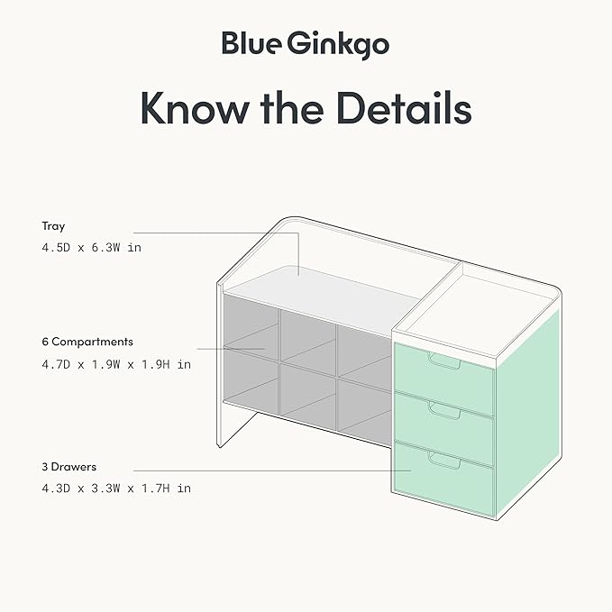 Blue Ginkgo Hive Stack Desk Organizer – Stackable Pen Holder, Stationary Organizer with Drawers - Office Storage, School Supplies, Makeup (Made in Korea, Blue Transperent)