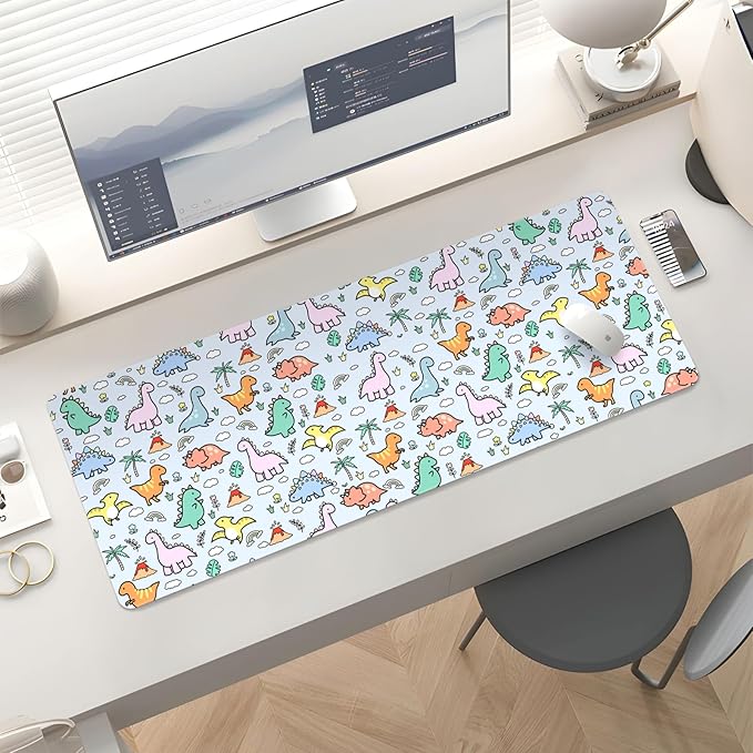 Mousepad Desk Mat Gaming Large Keyboard Cute Office Desktop Computer Laptop Dinosaur XXL Long Giant Big Kawaii Aesthetic Girly Pretty Design Women Girl Gamer Oversized Wide 30x12'' Mousepad