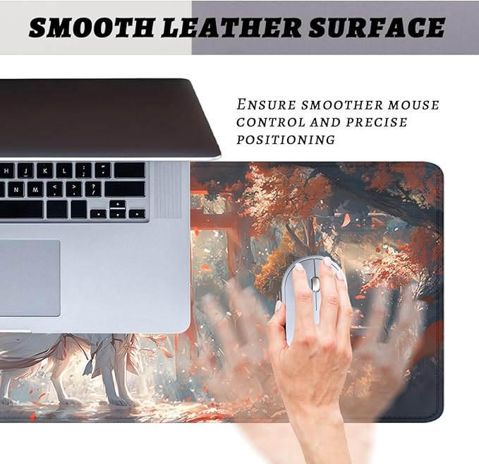 White Fox Gaming Mouse Pad Japan Shrine Cherry Blossoms Sunlight Extended Keyboard Mouse Mat for Computer Office, Big Laptop Mouse pad, Gaming Pc 31.5x11.8 in