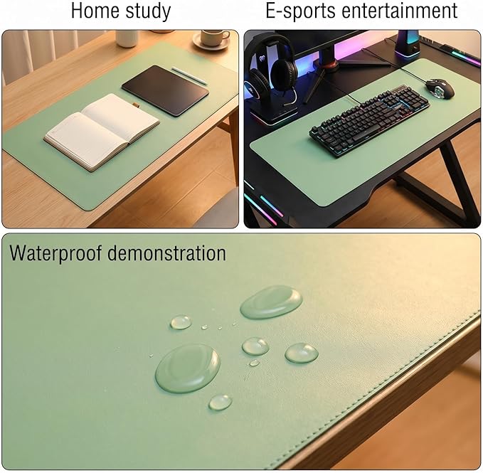 Leather Desk Blotter Pad 23.64 x 39.01 Inches, Flat, Non-Slip, Waterproof, Green