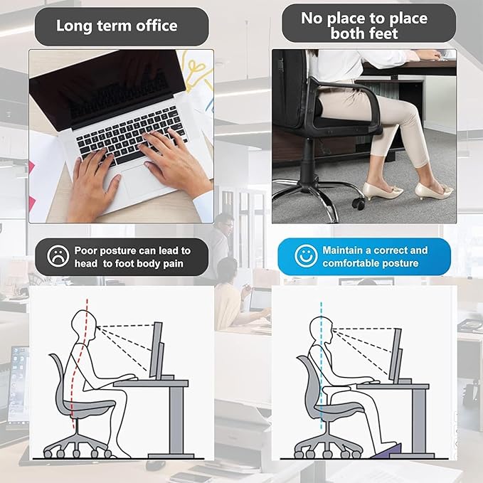 Foot Rest for Under Desk at Work,Ergonomic 6-Height Adjustable Footstool，Under Desk Footrest with Foot Massage Roller,Chair Footstool for Leg (Black)
